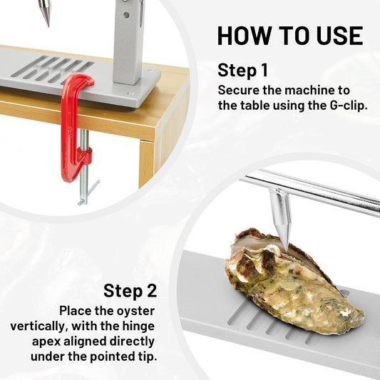 Oyster Shucking Machine with Adjustable Handle Oysters Shucker Tool Clam Shell Opener Machine Seafood Tools Set, Including Two Oyster Shucking Knife, one Pair of Glove and one G-Clip