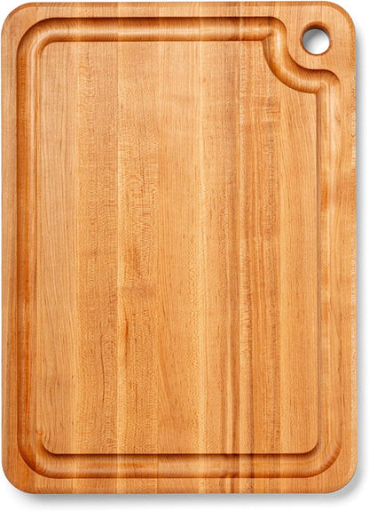 John Boos Prestige Series Rectangular Wooden Maple Cutting Board 18”x12” – 1.25” Thick, 8-lb Reversible Butcher Block with Juice Groove, Edge-Grain & Finger Grip Hole – Made in the USA