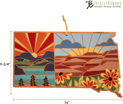 Totally Bamboo North Carolina State Shaped Cutting Board and Charcuterie Serving Platter with Artwork by Summer Stokes, Includes Hang Tie for Wall Display 18" x 8" x 5/8" - Colors B