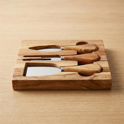 Tephra & Form Cheese Knives Set with Premium Olive Wood Holder | Stainless Cheese Knifes for Charcuterie Board & Cheese Spread | Housewarming Gift for Party, Wedding, and Christmas - 3 Piece Set