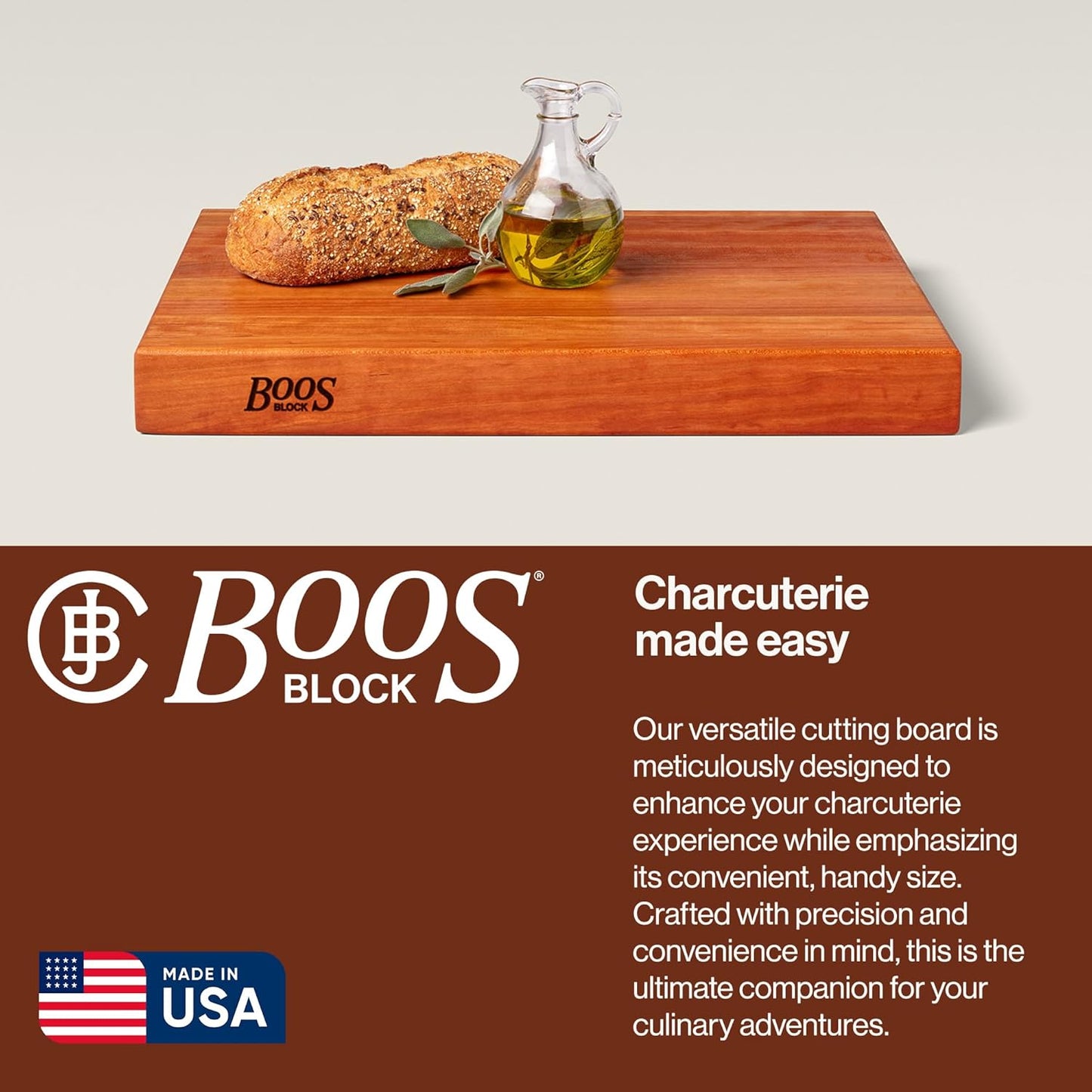 John Boos Handle Boards Series Rectangular Wooden Maple Cutting Board 24”x18” – 2.25” Thick, 30-lb Reversible Butcher Block with Juice Groove, Edge-Grain & Metal Handles