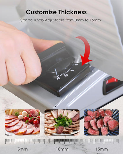 Valley Sportsman Meat Slicer Machine for Home - Electric Deli Meat Slicer with 7.5" Stainless Steel Blade, Adjustable Thickness Food Slicer Cuts Meat, Bread, Cheese, Easy to Clean, Black
