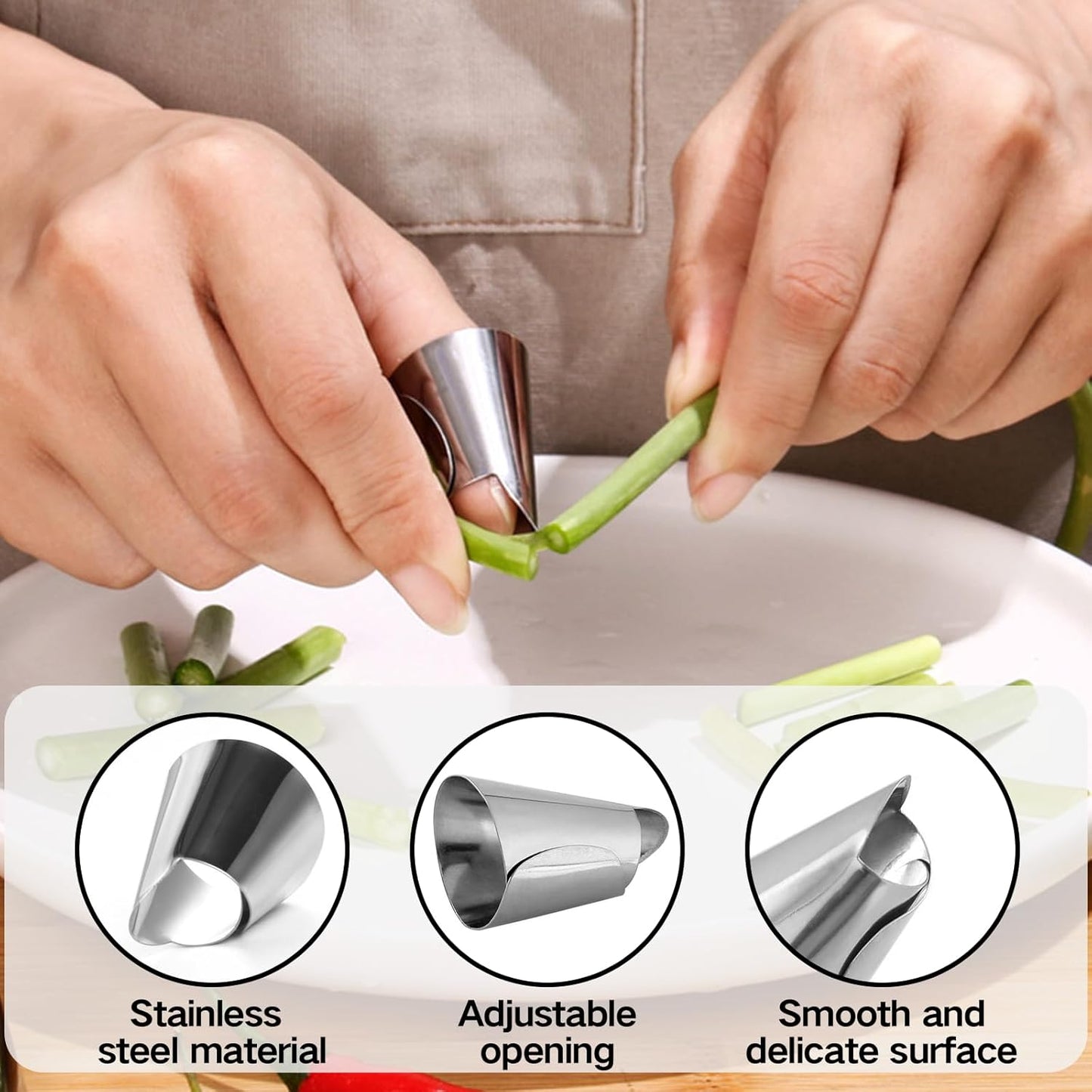 5 Pcs Stainless Steel Finger Guards & 50 Pcs Disposable Finger Cots | Adjustable Thumb Guards for Peeling, Metal Finger Protectors for Kitchen Cutting, Cooking & Nail Art