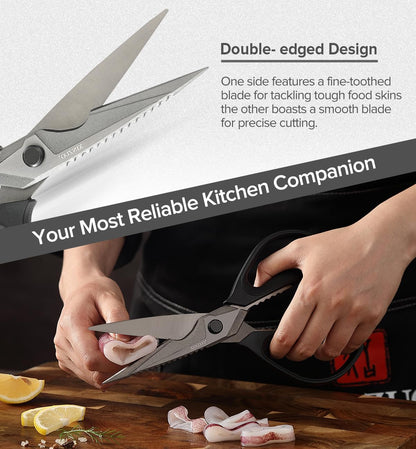XINZUO Sandvik 14C28N Stainless Steel Multi-Purpose Kitchen Shear,Heavy Duty Kitchen Food Scissors For (Meat/Herbs/Poultry),With Silver Aluminum Alloy Handle