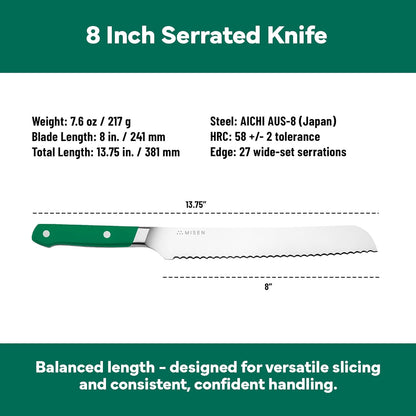 Misen Serrated Bread Knife - High-Carbon Japanese AUS8 Steel - Perfect for Soft Foods, Bread, Pastries, and Fruits - Verstatile Slicer, Razor-Sharp Edge, Durable Blade, Ergonomic Handle - 5", Blue
