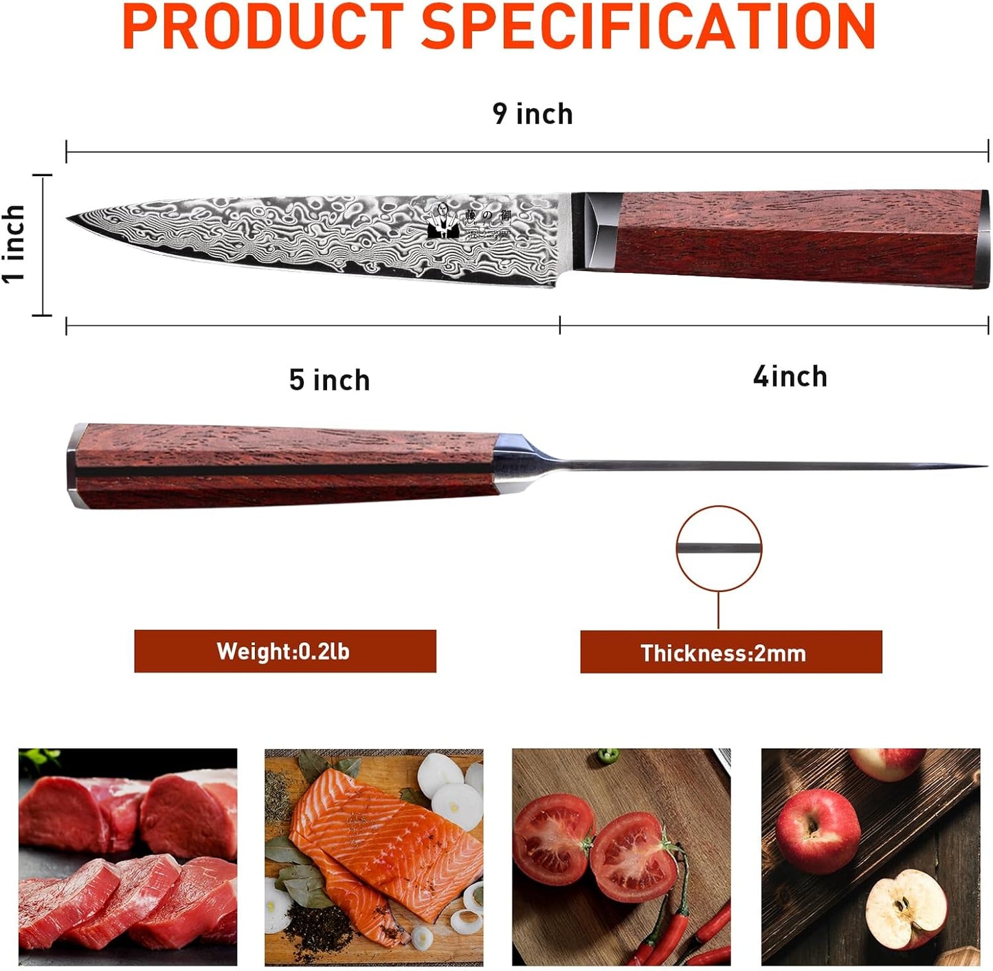 Steak Knives Set of 4 with In-Drawer Knife Block, 5 inch Damascus Steak Knife Set VG-10 Damascus Super Steel 67-Layer Non Serrated Steak Knives with Natural Wood Handle, Gift Box