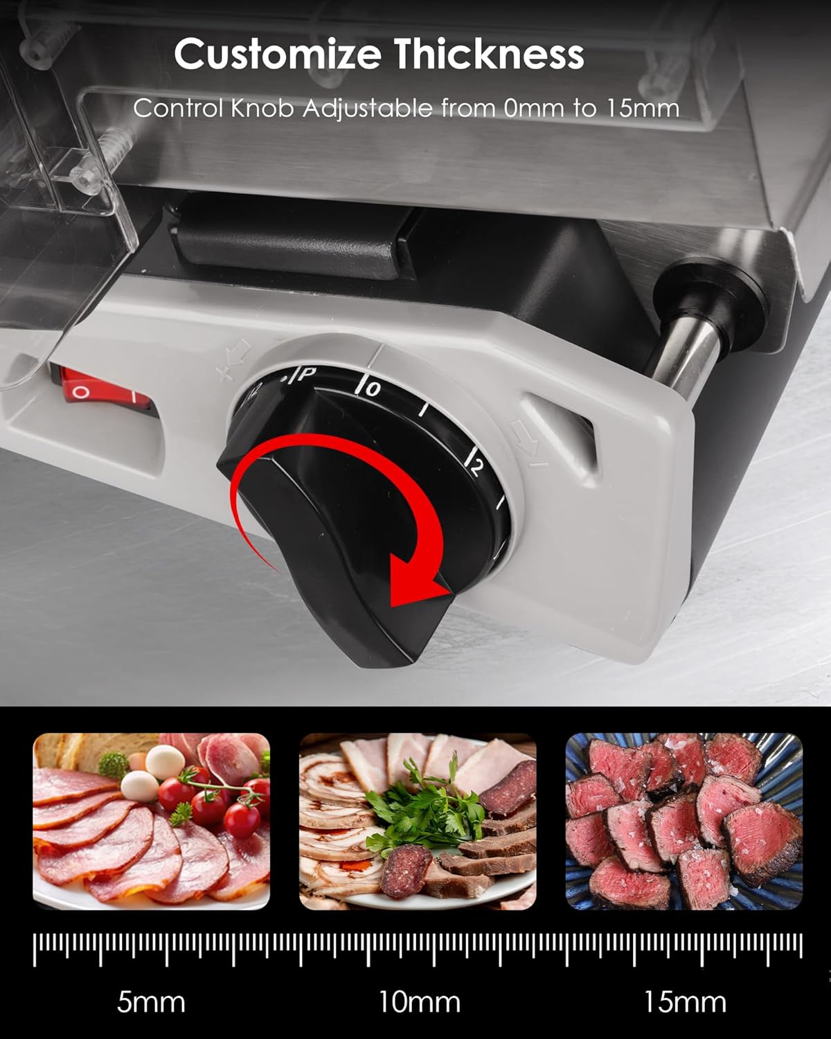 TOOGOOD 7.5" Electric Meat Slicer, with Stainless Steel Blade, Adjustable Thickness Food Slicer Machine for Home Use, Cuts Meat, Ham, Hard Cheese and Deli (Black)