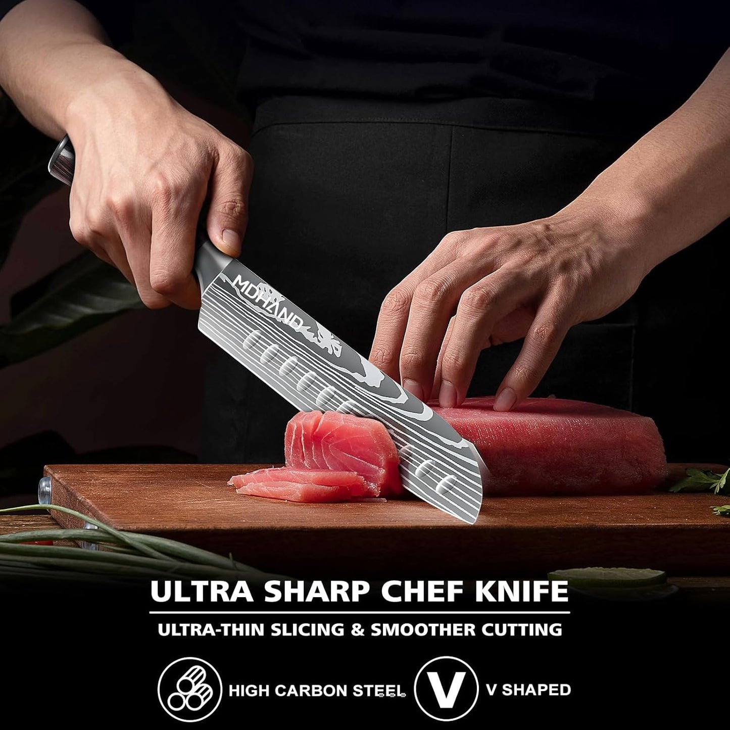 MDHAND 7" Santoku Knife - Ultra Sharp Japanese Chef Knife, Forged German Stainless Steel Chopping Knife with Ergonomic Pakkawood Handle Design, Home Cooking Gifts for Women and Men