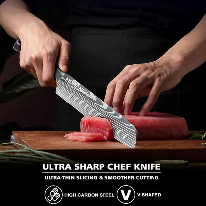 MDHAND 7" Santoku Knife - Ultra Sharp Japanese Chef Knife, Forged German Stainless Steel Chopping Knife with Ergonomic Pakkawood Handle Design, Home Cooking Gifts for Women and Men