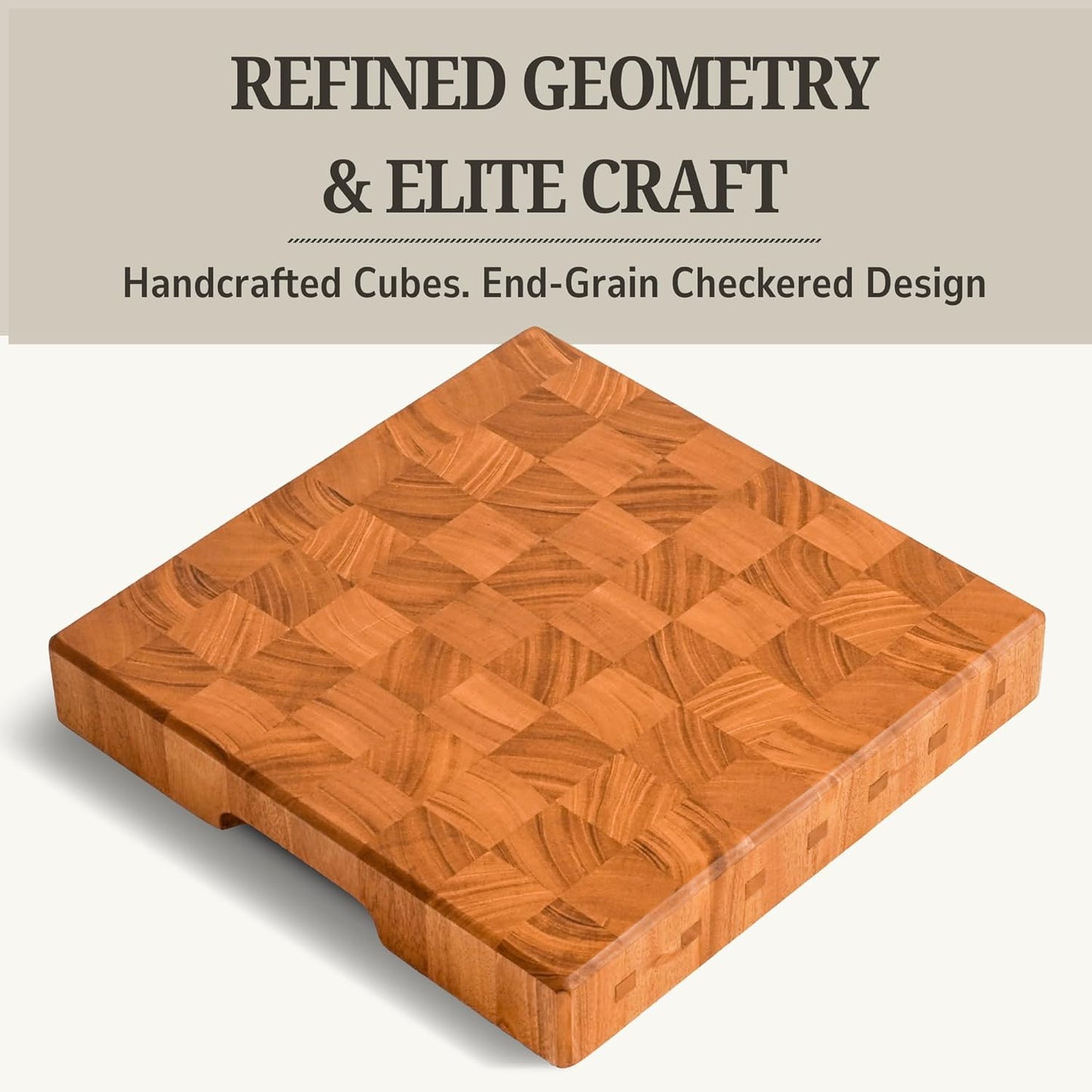 SHUMARU Mahogany End Grain Cutting Board, 17×13×1.6 in – Handmade Butcher Block, Knife-Friendly, Juice Groove, Non-Slip Feet