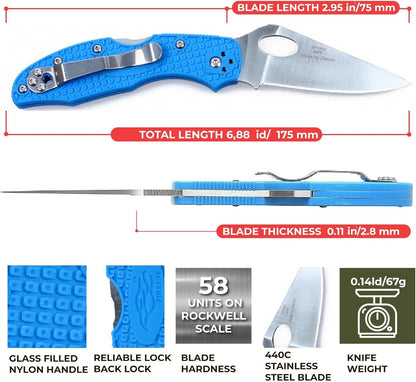 Firebird GANZO F759MS-BL Folding Pocket Knife 440C Stainless Steel Serrated Blade Anti-Slip Handle with Clip Fishing Camping EDC Utility Pocket Knife (Blue)