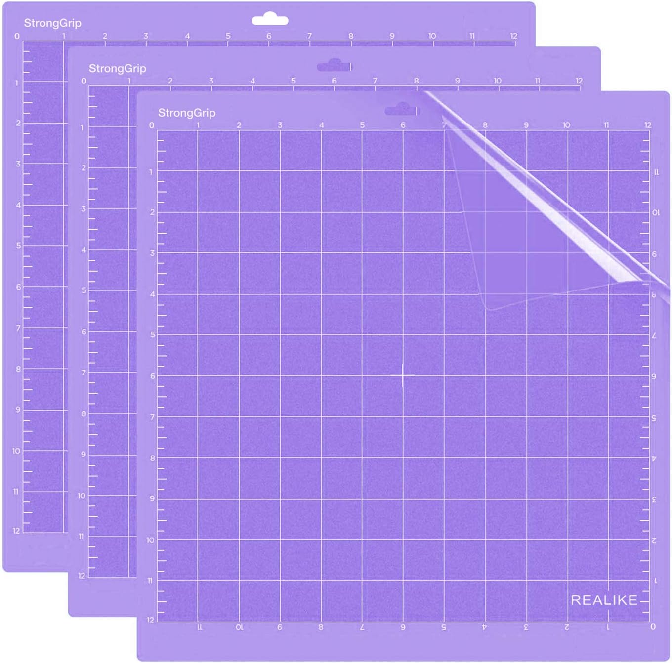 REALIKE 12x12 Lightgrip Cutting Mat Compatible with Cricut Maker 3/Maker 4/Maker/Explore 3/4/Air 2/Air/One(3 Mats), Gridded Adhesive Non-Slip Cut Mat for Crafts, Quilting, Sewing and All Arts