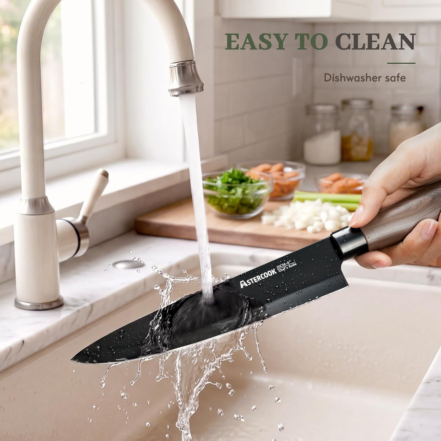 Astercook Knife Set, 13-Piece Kitchen Knives Set with 6 Blade Guards, Black Anti-Rust & Non-Stick Coating, Dishwasher Safe Stainless Steel Knives, Ergonomic Handle, Perfect for Holiday Gifts