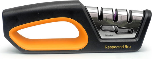 RESPECTED BRO 4-in-1 Knife and Scissors Sharpener, Premium Kitchen Knife Sharpener Tool, Help Prepare Restore & Polish Blades, Comfort & Ergonomic Handles For Easy-To-Use