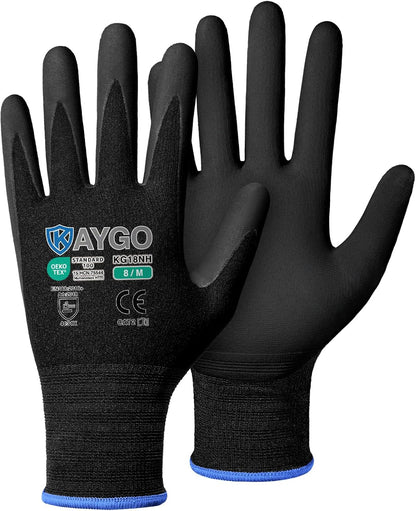KAYGO Safety Work Gloves MicroFoam Nitrile Coated, 3 Pairs KG18NB,Seamless Knit Nylon Glove for Men and Women, Ideal for Automotive,Warehouse,Construction (Small,Gray)