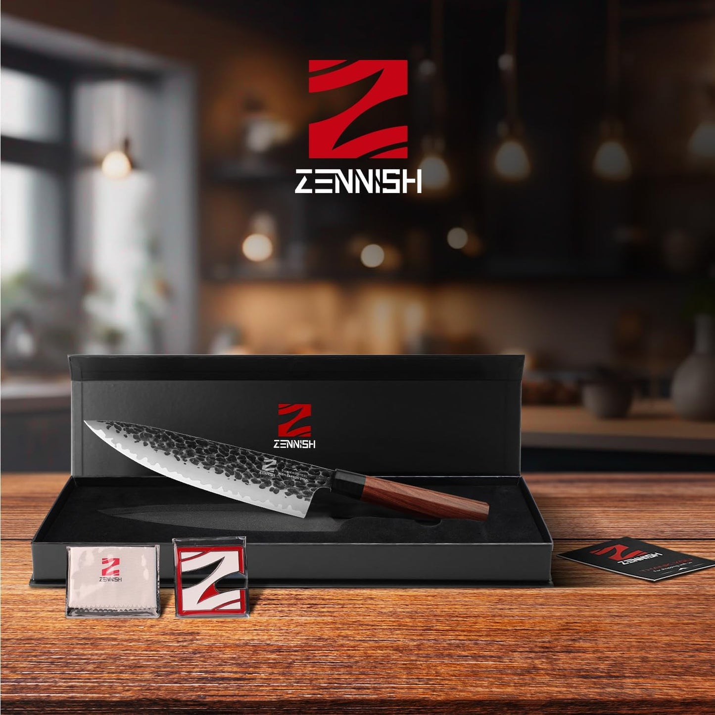 【Exclusive】 Gyuto Knife, 8 Inch Japanese Chef Knife, Handmade Forged 5-Layer VG10 High Carbon Steel, Hammered Finish Rust-Resistant Blade, Ergonomic Sandalwood G10 Handle Kitchen Knife with Gift Box