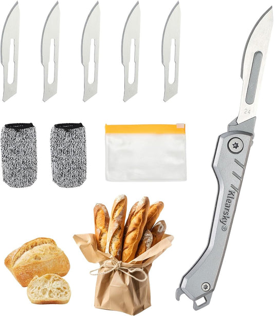 2026 New Model Premium Bread Lame – Professional Foldable Dough Scoring Tool with Food-Grade Carbon Steel Blades, Extra 5 Replacement Blades Included, Safe Design & Textured Handle