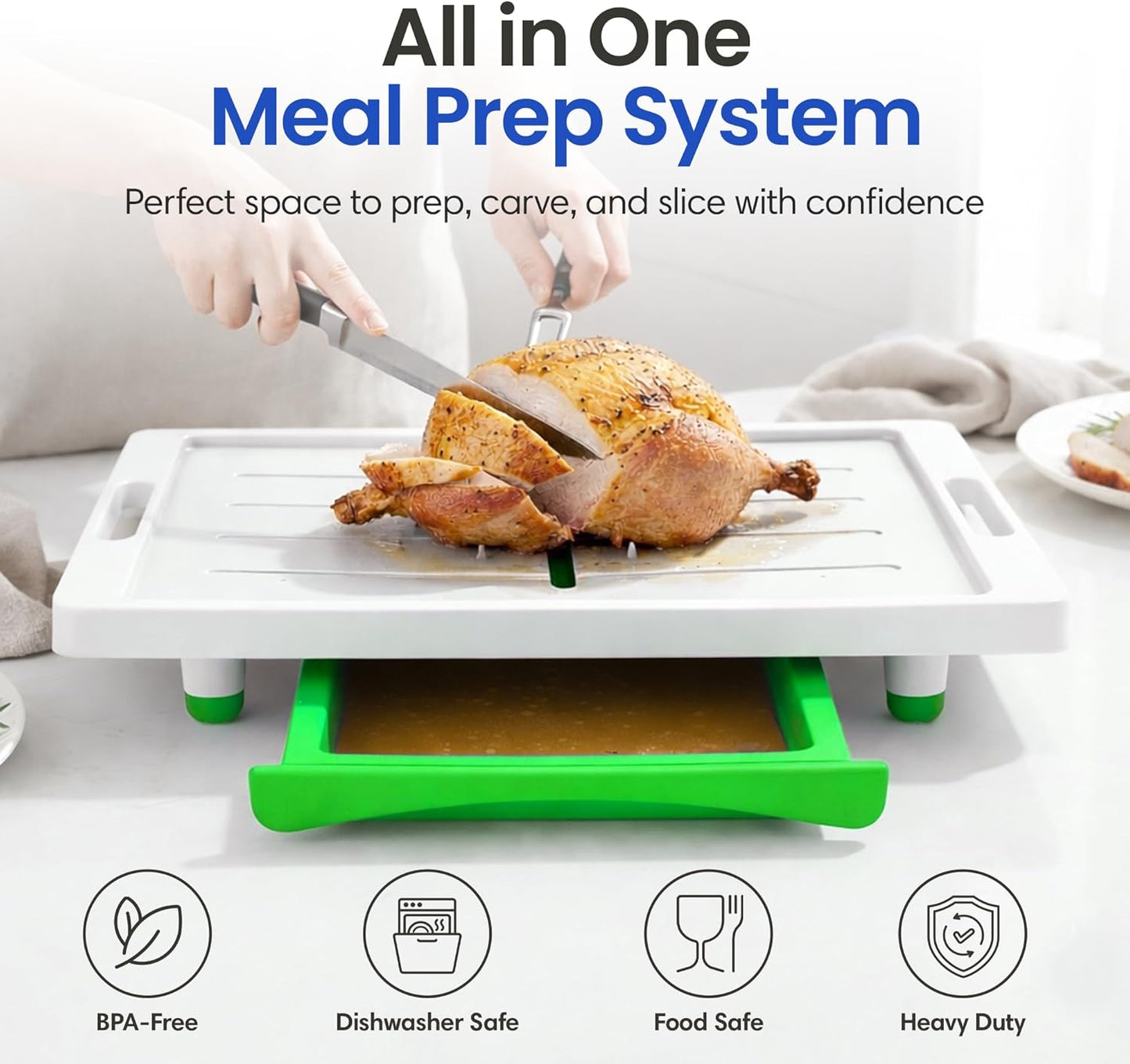 Large Cutting Board - Karving King Plus Meal Prep System with Juice Groove, Spikes, Drip Tray & Removable BPA Free Cutting Board - Patented Multi-Feature Design Carving Board - BBQ & Kitchen Essential