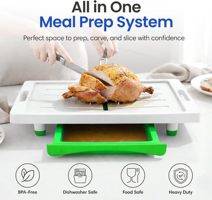 Large Cutting Board - Karving King Plus Meal Prep System with Juice Groove, Spikes, Drip Tray & Removable BPA Free Cutting Board - Patented Multi-Feature Design Carving Board - BBQ & Kitchen Essential