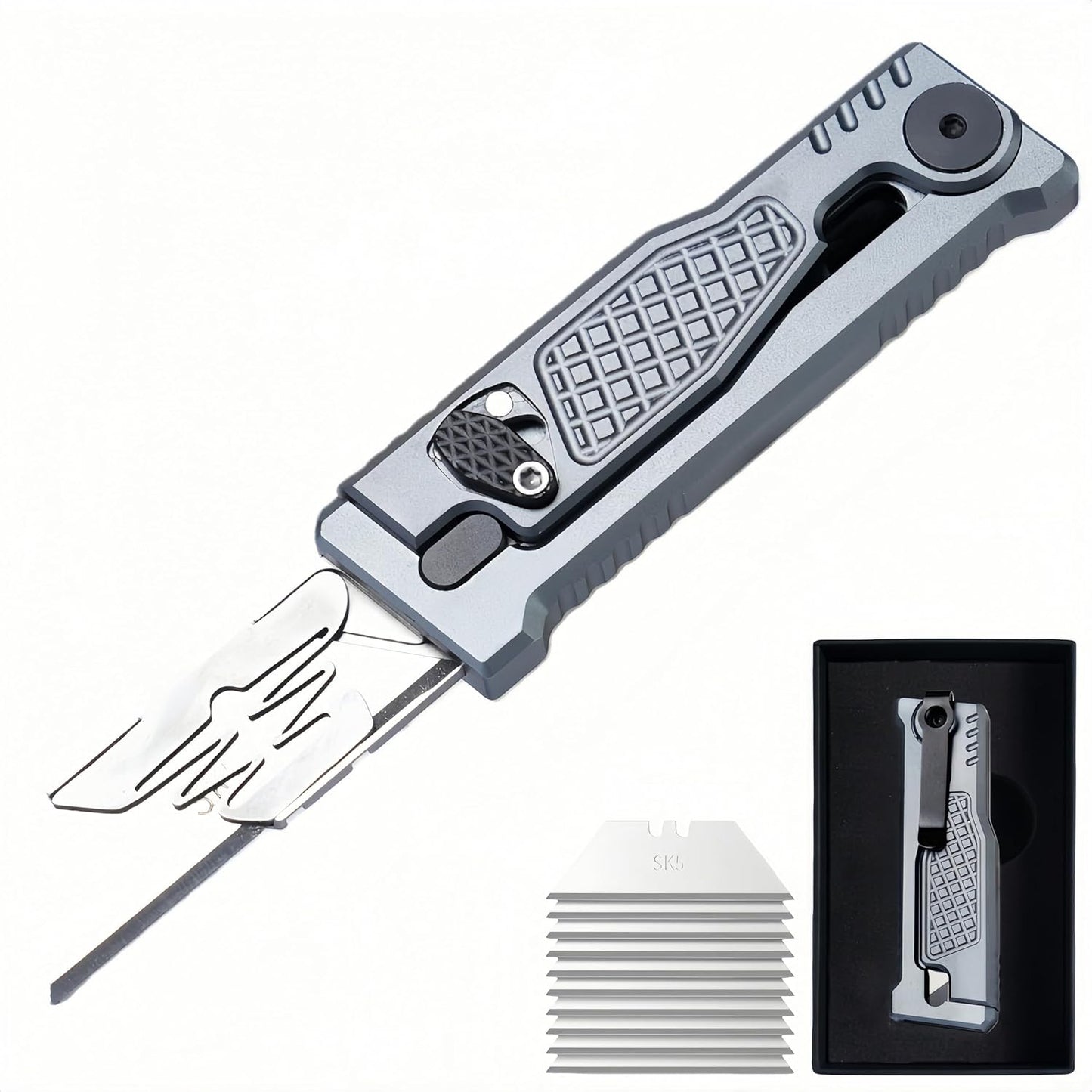 5.8" Aluminium Utility Knife, EDC Box Cutter with Clip, CNC Unibody, Lightweight All Metal Folding Box Cutter, Ideal Gifts for Men Women, with 10 Extra Blades（Orange）