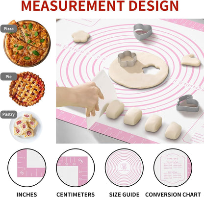 Extra Thick Silicone Baking Mat with Recipes - 26x16 inch Non Stick Pastry Mat with Measurements for Sourdough, Macarons, Bread, Pizza, Dough Rolling, Kneading, Heat Resistant to 480°F Gift for Baker