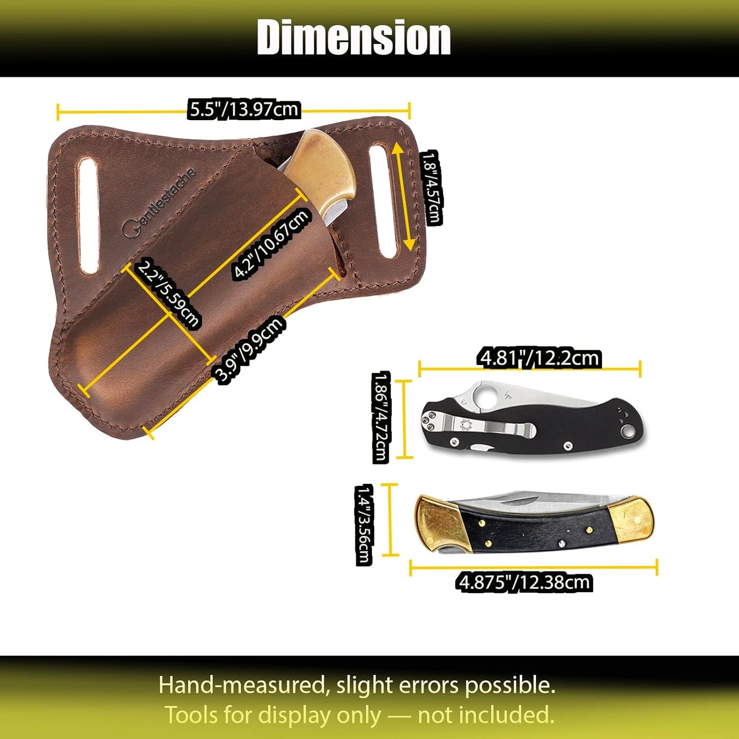 Gentlestache Leather Pocket Folding Knife Sheath for Belt - Cross Draw Pocket Organizer Open Top for 5 inch Folding Knife - Horizontal Carry Multitool Sheath - EDC Belt Organizer, Darkbrown