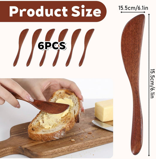 6PCS Wooden Butter Knife Spreader, Jelly Cheese Spreaders Jam Spreaders for Jars Blenders Stirring Mixing Sandwich Mini Spatulas for Kitchen Restaurant