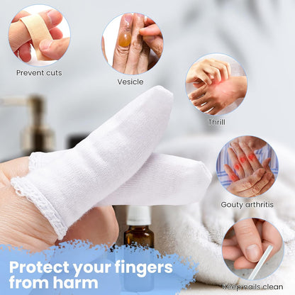 100 Pcs Finger Cots Cotton Material with Elasticity Finger Guards Hand Toe Thumb Fingertips Sleeves Protector by EORTA, Comfortable, Breathable, Absorb Sweat, Reusable, Random Color