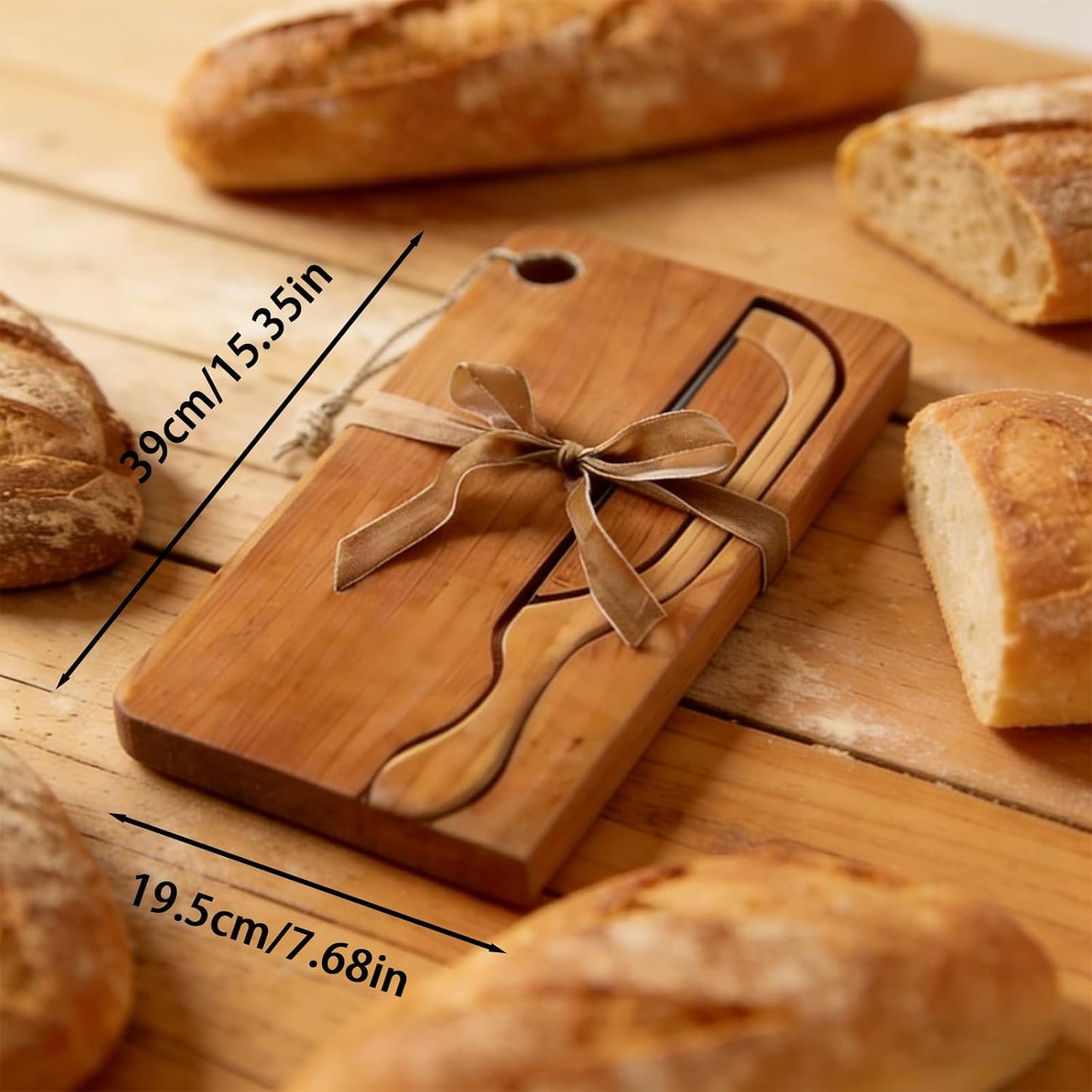 Bread Board and Knife Set Bread knife and bread board, wooden slicer, ergonomic design, ambidextrous, suitable for homemade bread, sourdough bread, bagels, baguettes etc