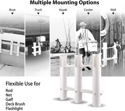 ISURE MARINE Fishing Rod Holder Bracket Wall Mounted Boat Side Mount Tool Holder Tube Links with Screws 2/3/4/6 Pole Tube (White/Black)