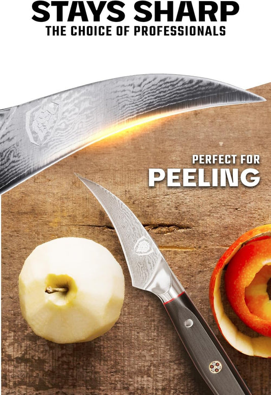 Dalstrong Tourne Peeling Paring Knife - 3 inch Bird's Beak - Shogun Series ELITE - Damascus - Japanese Super Steel - Vacuum Treated - Sheath Included