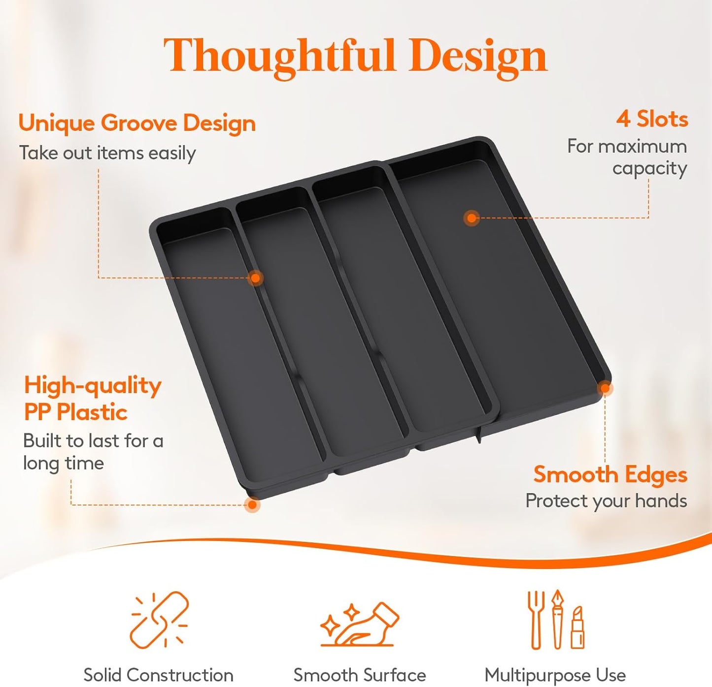 Lifewit Utensil Organizer for Kitchen Drawer, Expandable Cooking Silverware Tray, Adjustable Cutlery Flatware Holder, Plastic Spatula Tools Storage Divider, 14.4 x 15.8", Black