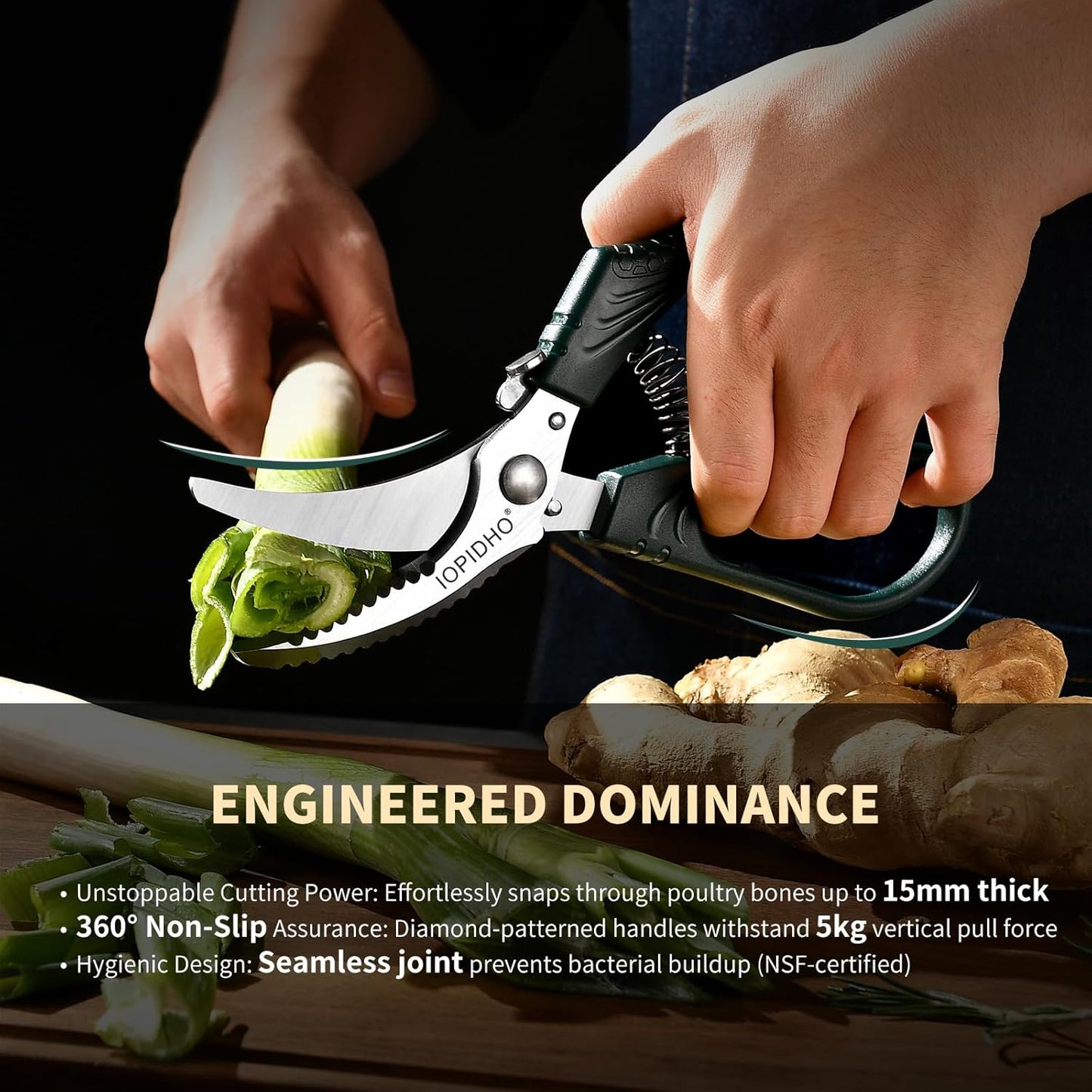 Heavy Duty Poultry Shears, Kitchen Shears with Non-Slip Handle & Safety Lock, All Purpose Kitchen Scissors for Chicken, Meat Cutting, Turkey, Fish, Vegetables, Spring Loaded, Dishwasher Safe