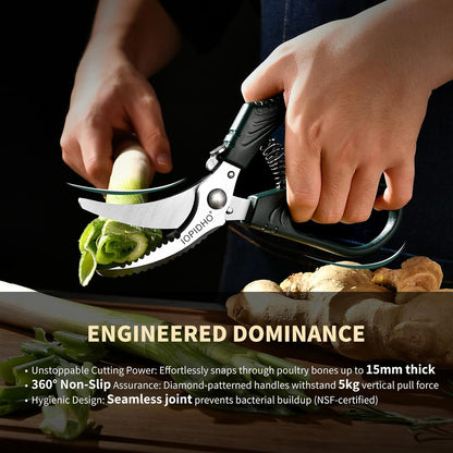 Heavy Duty Poultry Shears, Kitchen Shears with Non-Slip Handle & Safety Lock, All Purpose Kitchen Scissors for Chicken, Meat Cutting, Turkey, Fish, Vegetables, Spring Loaded, Dishwasher Safe