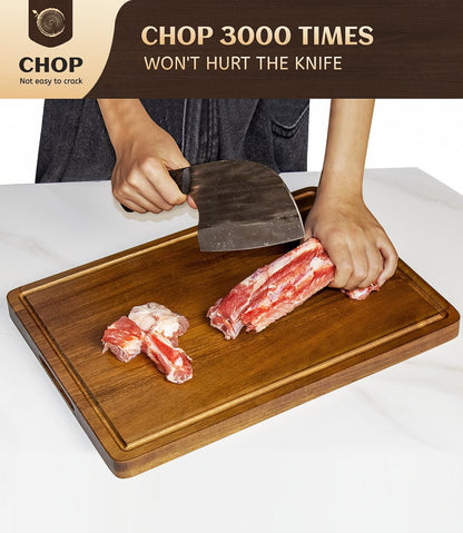 Acacia Wood Cutting Boards Set of 3 for Kitchen, Large Wooden Cutting Board with Juice Groove, Charcuterie Board, Chopping Board for Meat, Cheese, Fruits(17x12, 12x10, 12x7 inch)