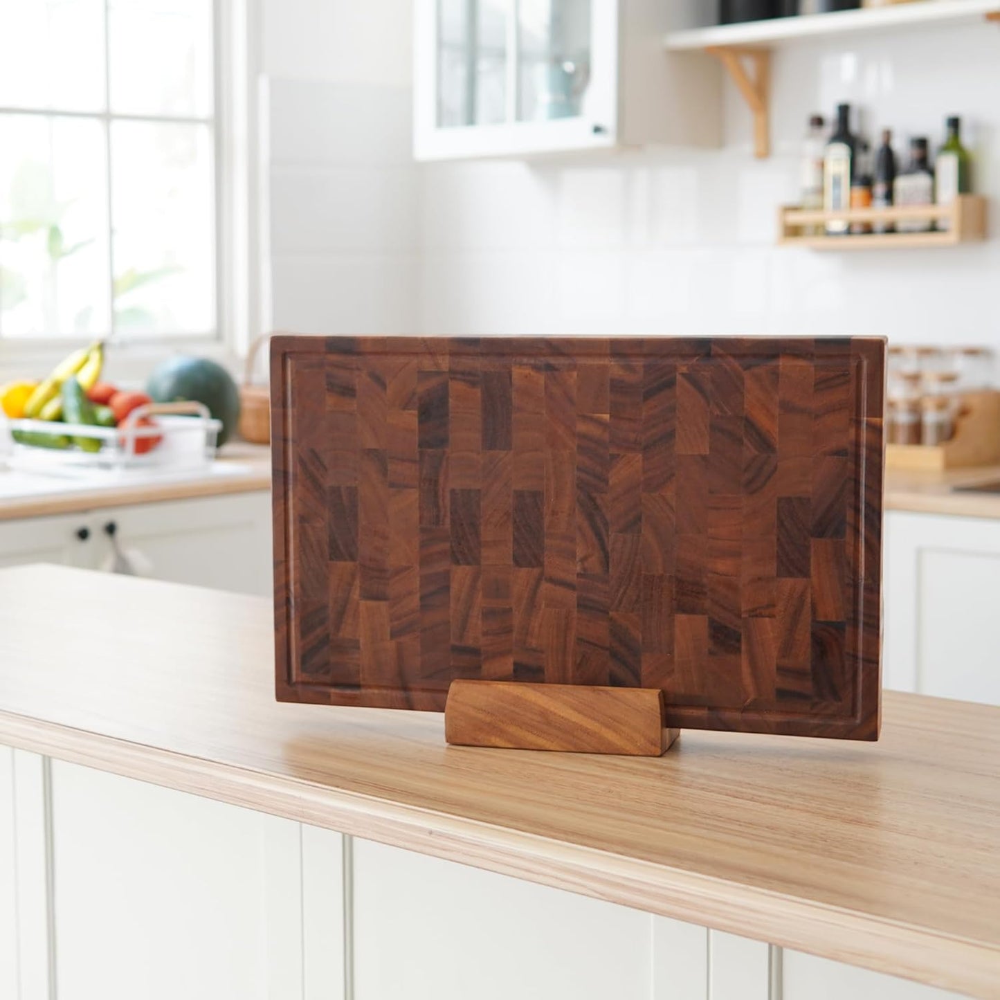 SHUMARU Mahogany End Grain Cutting Board, 17×13×1.6 in – Handmade Butcher Block, Knife-Friendly, Juice Groove, Non-Slip Feet