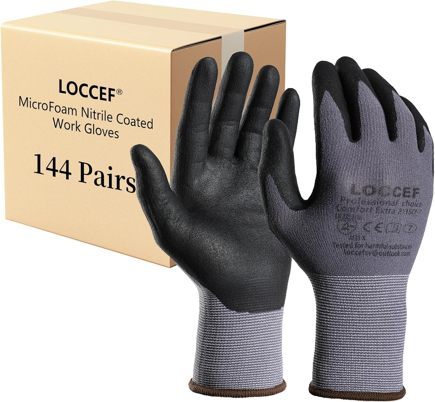 LOCCEF Safety Work Gloves MicroFoam Nitrile Coated-12 Pairs,Seamless Knit Nylon Gloves,Home Improvement,Micro-Foam Gloves