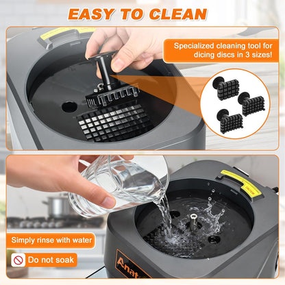 Anatole 6-In-1 Electric Commercial Food Processor Multifunctional Vegetable Chopper Dicer Slicer Shredder Crinkle Cutter Automatic Discharge 2 Food Inlets With Container for Potato Onion 100W 110V