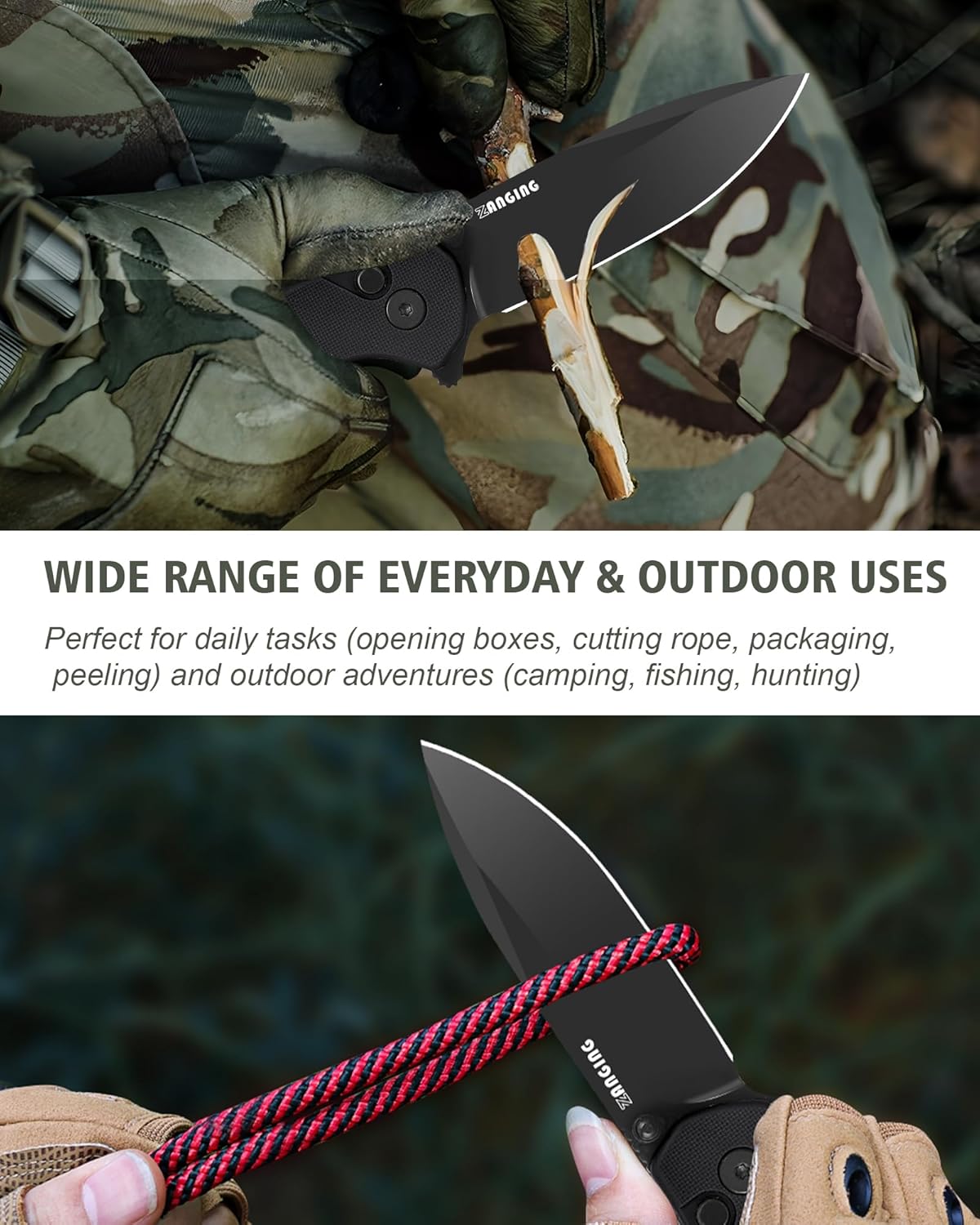 Pocket Folding Knife(EDC)- With 2.99” 8Cr14MoV Steel Blade and G10 Handle,- Lightweight Folding knives with Clip for Camping, Hiking, Hunting Survival Multi-Knife (Green)