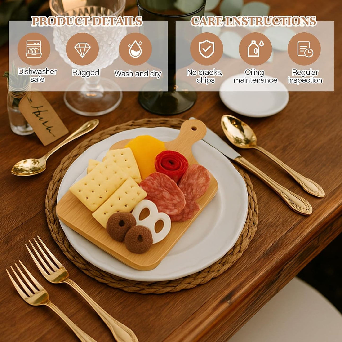 Nuenen 4 Set Bridal Baby Shower Party Favor Cheese Board Game Prizes Gifts Small Charcuterie Mini Cutting Board Set Wooden Square with Knives and Forks Box for Wedding Housewarming Guests