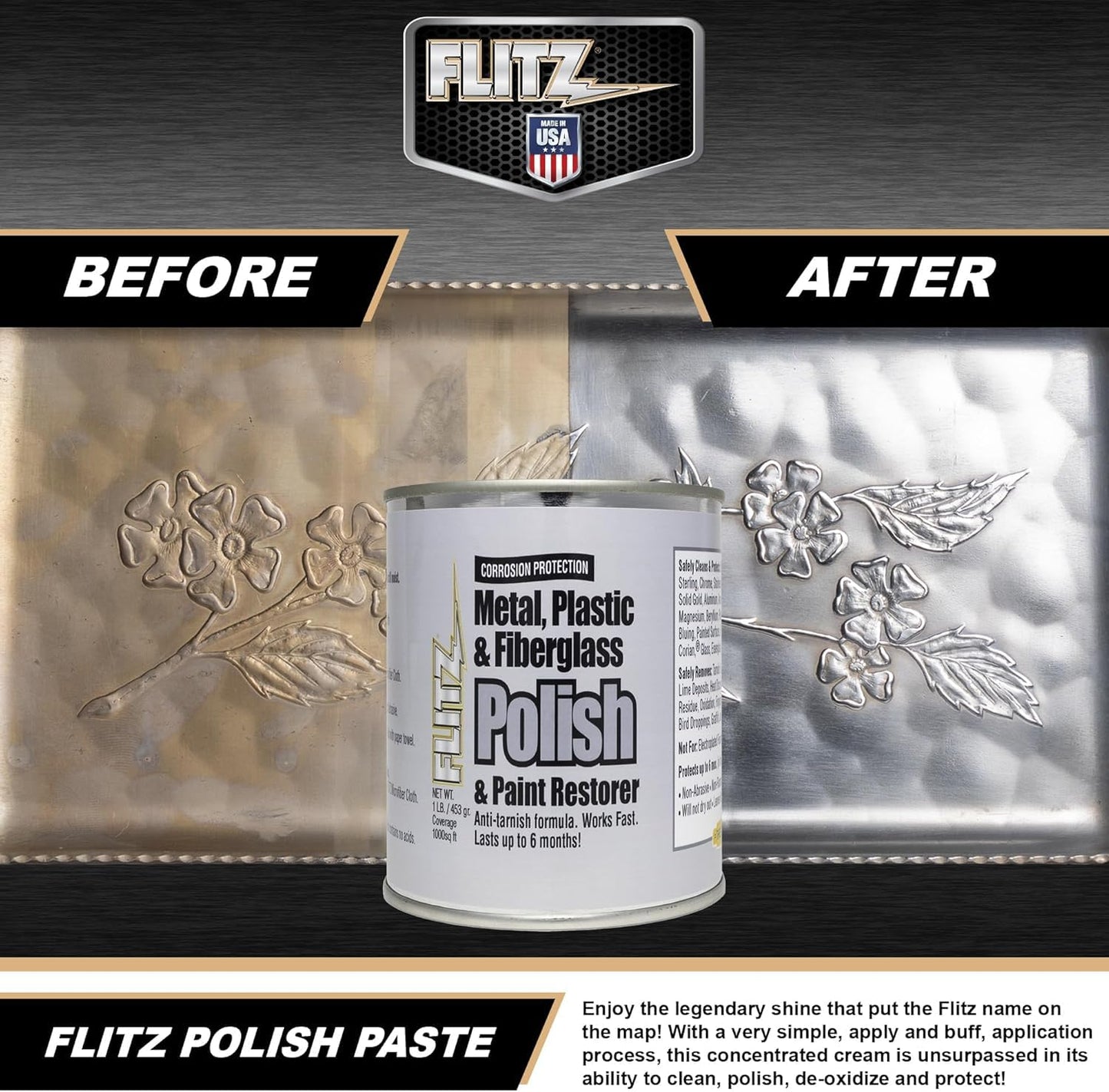 Flitz Metal Polish Paste - 1.76oz USA-Made Polish for Solid Chrome, Stainless Steel, & Aluminum - Non-Abrasive for Light Oxidation - Requires Manual Buffing - Not for Plated/Coated Surfaces (1 Pack)