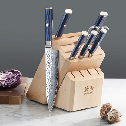 Cangshan KITA Series 12-Piece Knife Block Set, HUA Ash Wood Block, 501790 (Blue, 12pc)