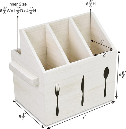 Ikee Design Wooden Utensil Caddy with Handles, Silverware Caddy, Silverware Holder for Countertop,Party,Camping and Kitchen, Organizer, Picnic Cutlery Holders, Black Color