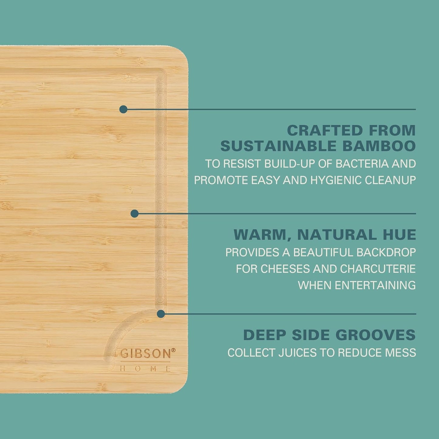 Gibson Home Forestview 18" x 12" Bamboo Cutting Board – Durable Large Kitchen Wooden Chopping Carving Board with Juice Groove, Oil Finished