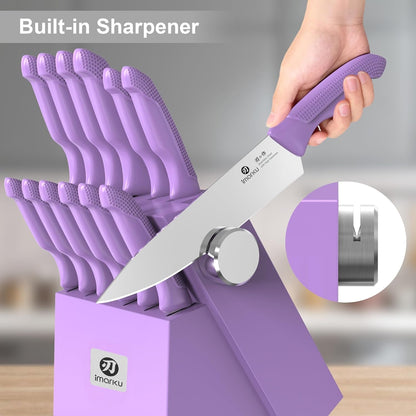 imarku Kitchen Knife Set with Block and Built-in Sharpener, Japanese Stainless Steel 14-Piece Knife Set with Utility Knife, Dishwasher Safe, Non-Slip Ergonomic Handles, Essential Gift for Home Cooks