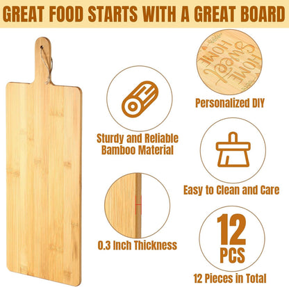 Patelai 12 Packs Wooden Cutting Board Set with Handles Large Kitchen Serving Plain Chopping Board Bulk Gifts for Mom for Vegetables Meat Pizza Cheese Fruit Bread(Acacia Wood,15 x 7 Inch)