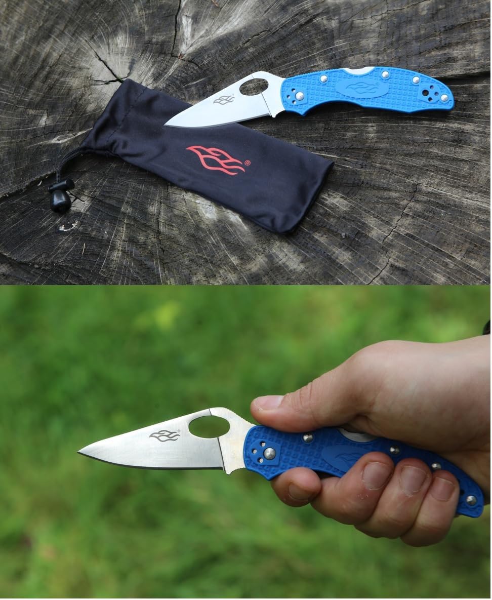Firebird GANZO F759MS-BL Folding Pocket Knife 440C Stainless Steel Serrated Blade Anti-Slip Handle with Clip Fishing Camping EDC Utility Pocket Knife (Blue)