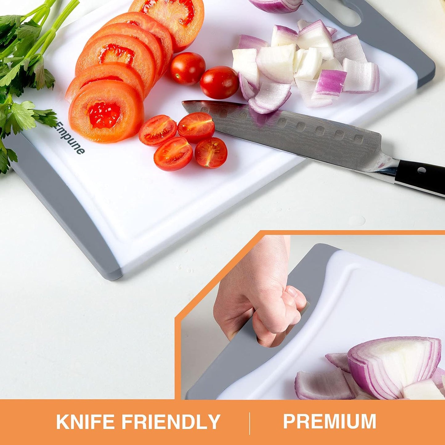 Empune Extra Large Cutting Boards, Plastic Cutting Boards for Kitchen (Set of 4) Cutting Board Set Dishwasher Safe Chopping Board with Juice Grooves Easy-Grip Handles, Black