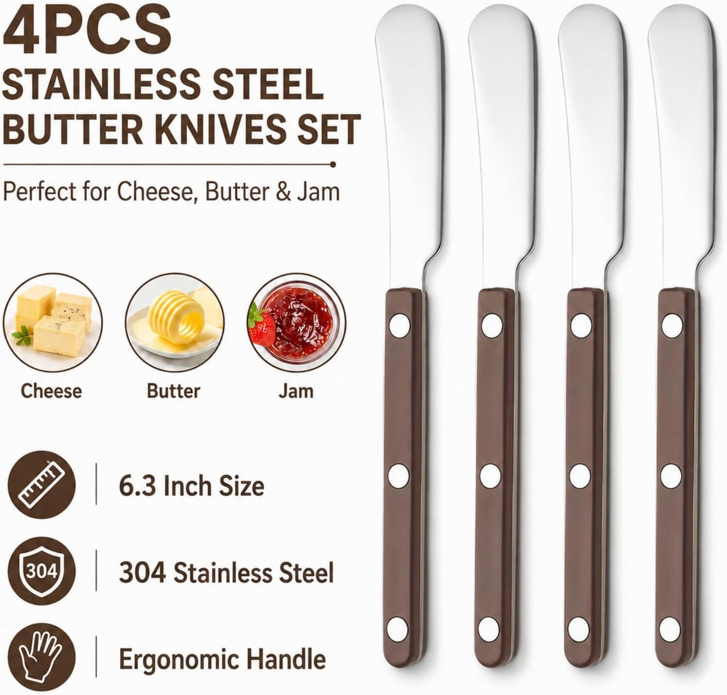 4PCS Stainless Steel Butter Knives Set: 6.3 Inch Cheese Spreader 304 Stainless Steel with Ergonomic Handle for Cheese, Butter & Jam (green)