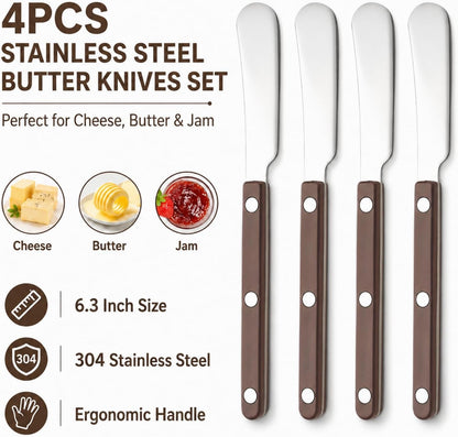 4PCS Stainless Steel Butter Knives Set: 6.3 Inch Cheese Spreader 304 Stainless Steel with Ergonomic Handle for Cheese, Butter & Jam (green)